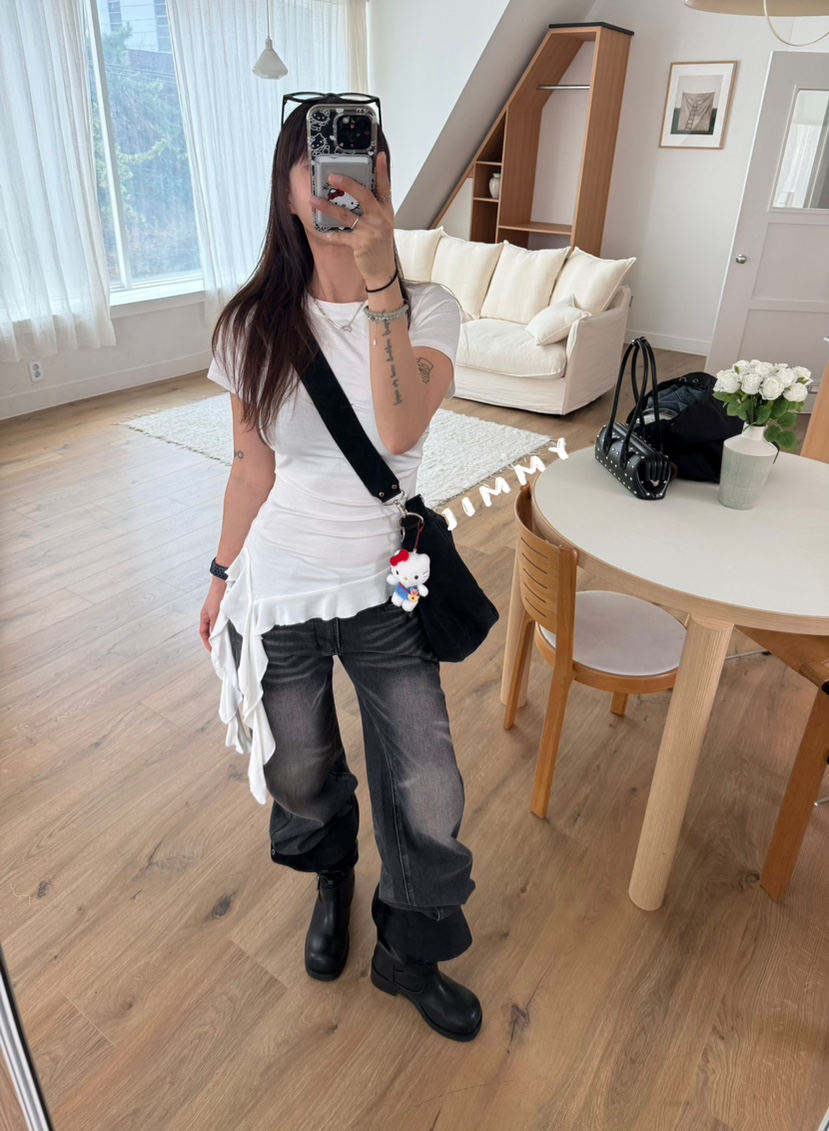 JIMMY韓國代購女士新品時尚休閑真品職業推薦熱賣T恤荷葉邊JIMMY/REMAKET恤