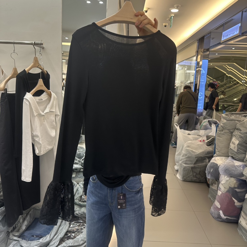 RENDER東大門直郵女裝新品時尚26春夏真品長袖T恤泡泡袖蕾絲RENDER長袖T恤
