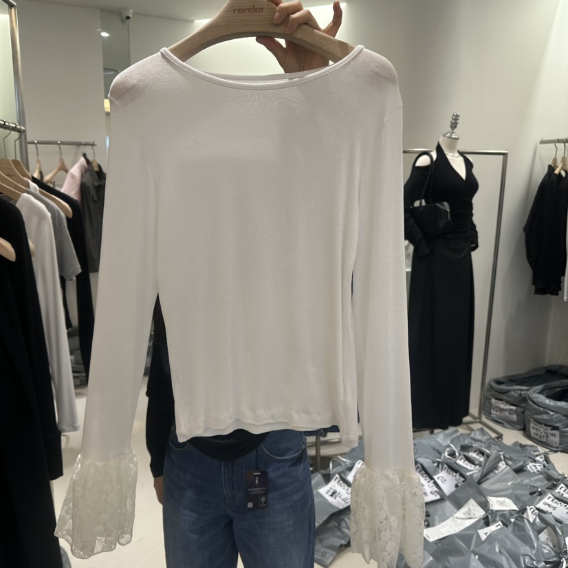 RENDER東大門直郵女裝新品時尚26春夏真品長袖T恤泡泡袖蕾絲RENDER長袖T恤圖色1