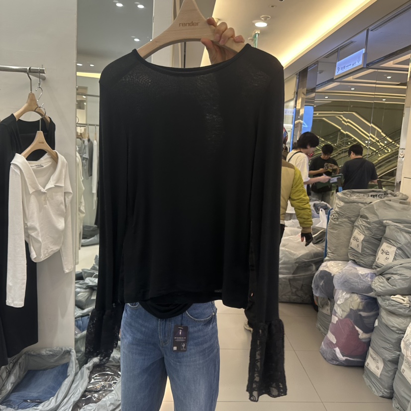 RENDER東大門直郵女裝新品時尚26春夏真品長袖T恤泡泡袖蕾絲RENDER長袖T恤圖色2