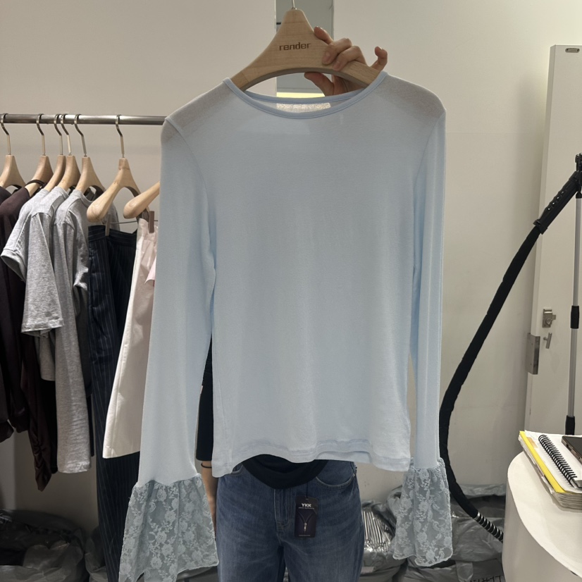 RENDER東大門直郵女裝新品時尚26春夏真品長袖T恤泡泡袖蕾絲RENDER長袖T恤圖色3
