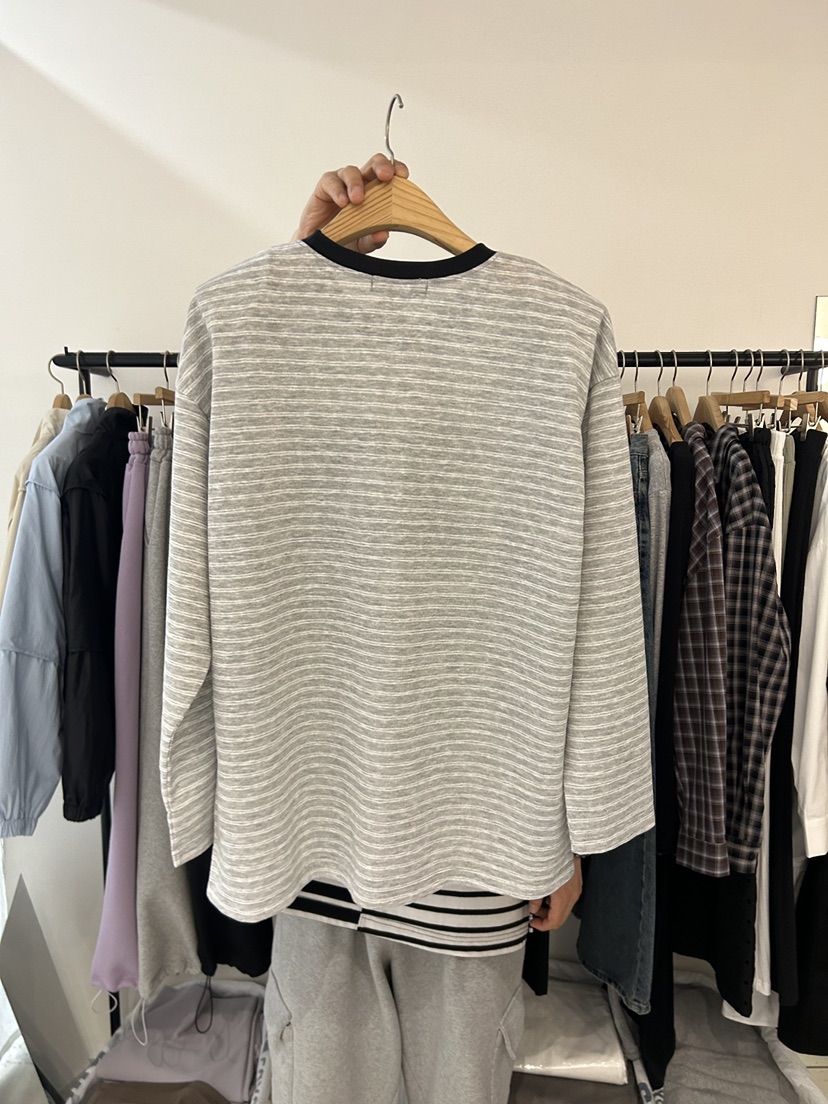 AS THOUGHT韓國直郵女裝新款時尚職業真品長袖T恤條紋棉AS THOUGHT長袖T恤