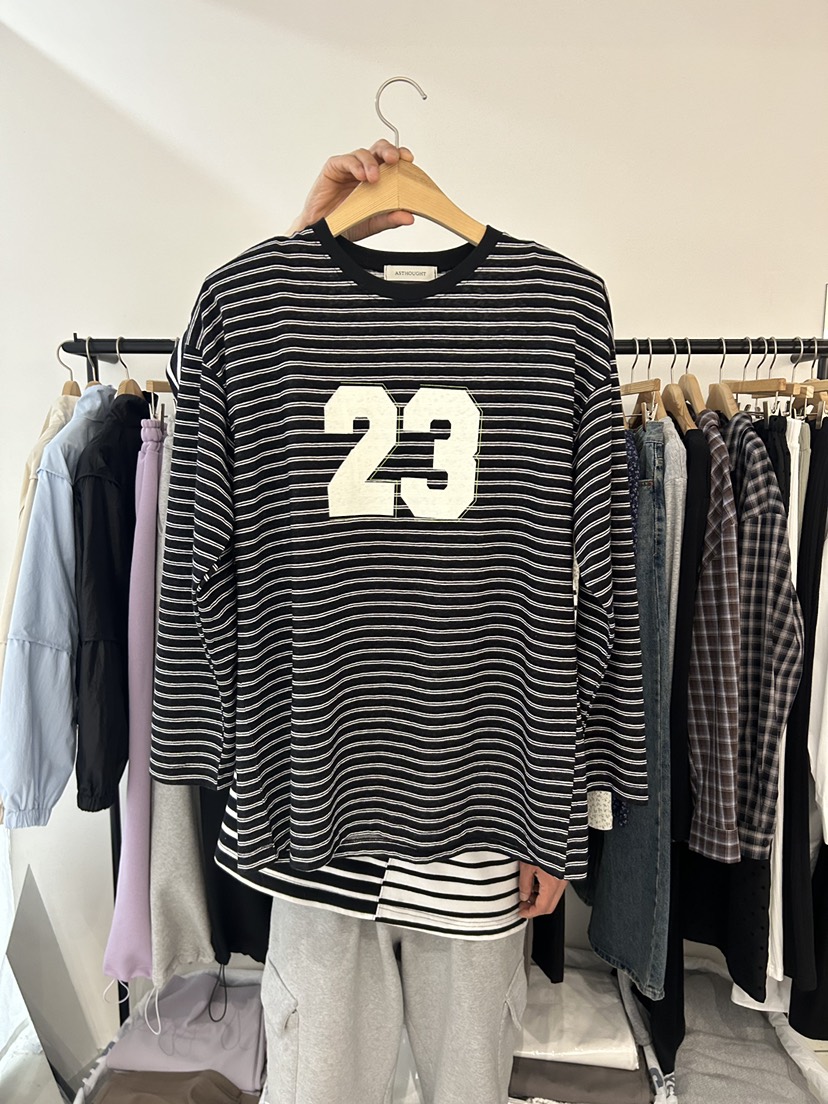 AS THOUGHT韓國直郵女裝新款時尚職業真品長袖T恤條紋棉AS THOUGHT長袖T恤圖色2