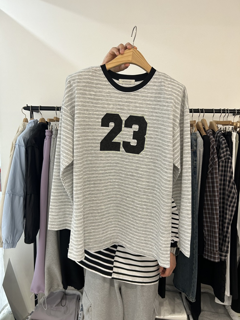 AS THOUGHT韓國直郵女裝新款時尚職業真品長袖T恤條紋棉AS THOUGHT長袖T恤圖色3