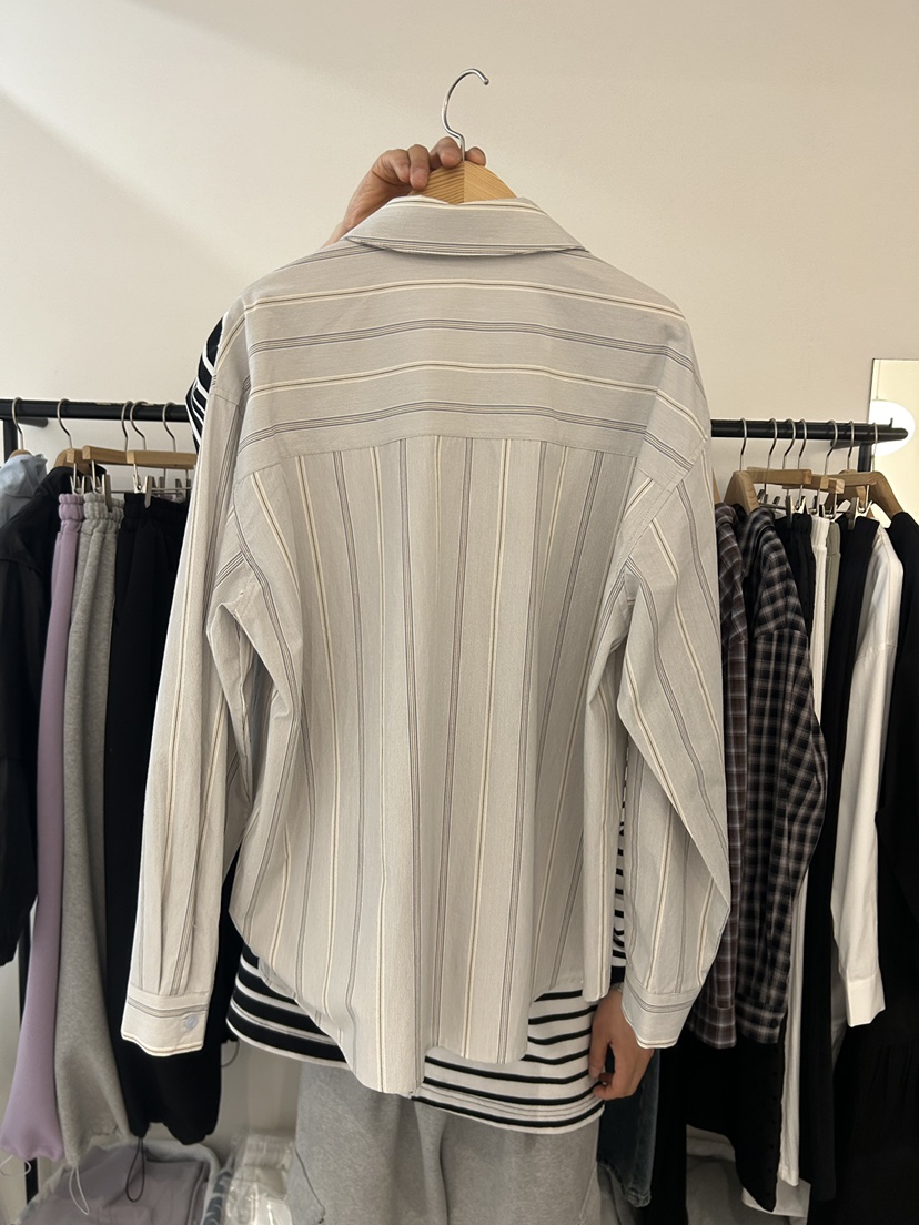 AS THOUGHT韓國代購女士新款職業時尚休閑襯衫蕾絲衫條紋AS THOUGHT襯衫/蕾絲衫