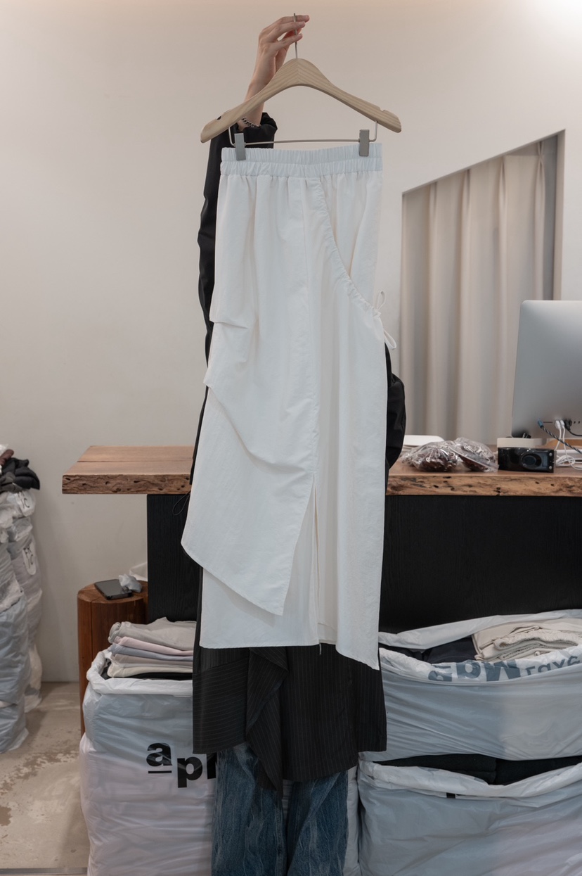 FRIC韓國代購女裝新品人氣休閑時尚熱賣推薦長裙不對稱褶裥FRIC長裙