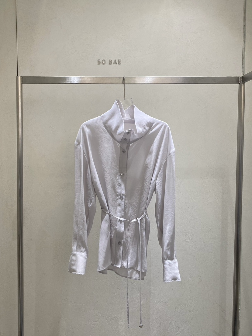 SO BAE東大門代購女士新品推薦時尚襯衫蕾絲衫含腰繩高領SO BAE襯衫/蕾絲衫圖色3