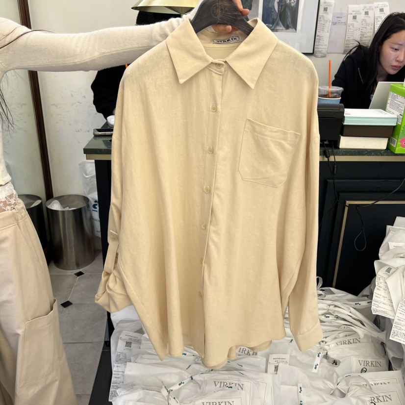 VIRKIN東大門代購女裝新款人氣熱賣時尚26春夏襯衫蕾絲衫亞麻VIRKIN襯衫/蕾絲衫圖色2