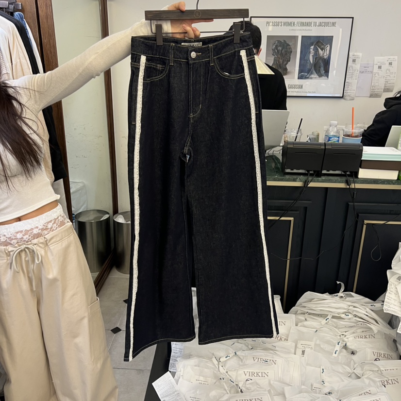 VIRKIN東大門實拍女士新品職業熱賣人氣休閑時尚牛仔褲蕾絲VIRKIN牛仔褲圖色1