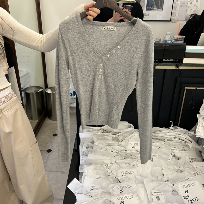 VIRKIN東大門直郵女士新品推薦26春夏時尚人氣針織衫紐扣VIRKIN針織衫圖色2