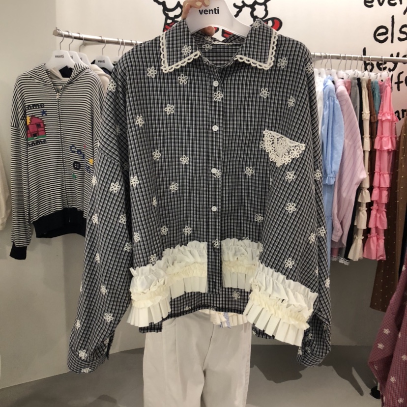 VENTI韓國直郵女裝新款職業推薦時尚休閑人氣夾克荷葉邊蕾絲VENTI夾克圖色1