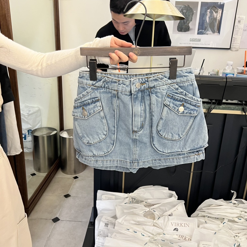 VIRKIN韓國直郵女士新品熱賣26春夏真品時尚職業裙褲口袋VIRKIN裙褲圖色1