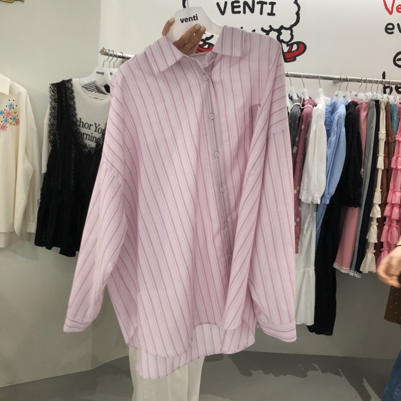 VENTI韓國代購女士新品熱賣職業休閑26春夏襯衫蕾絲衫條紋VENTI襯衫/蕾絲衫圖色2