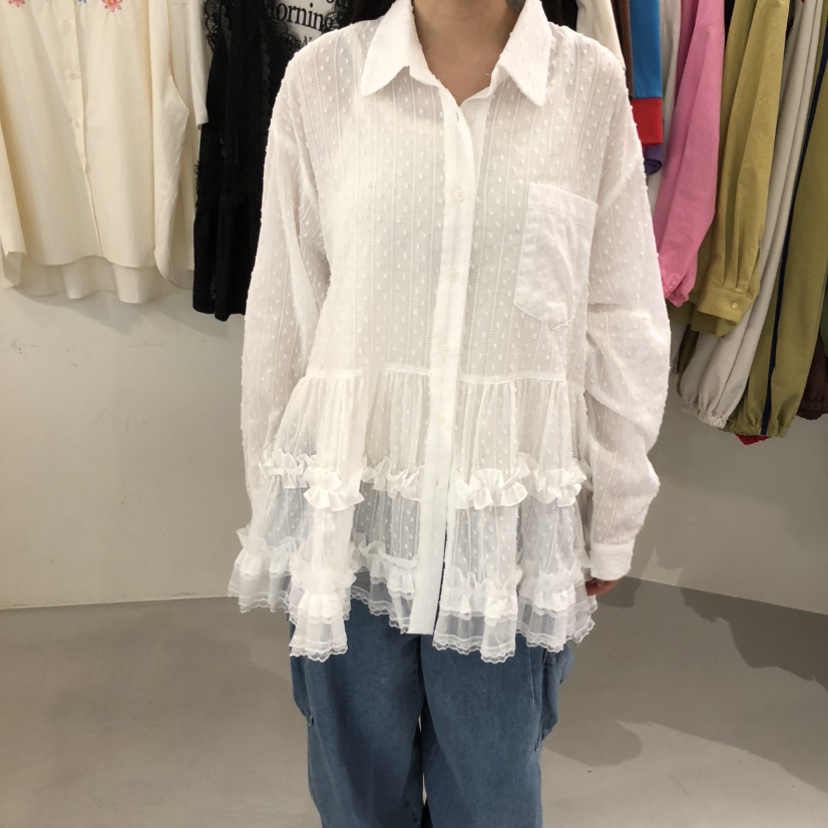 VENTI韓國代購女士新款人氣真品推薦襯衫蕾絲衫荷葉邊蕾絲VENTI襯衫/蕾絲衫圖色1