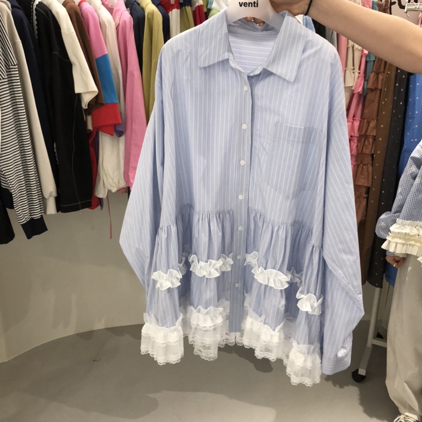 VENTI韓國代購女士新款人氣真品推薦襯衫蕾絲衫荷葉邊蕾絲VENTI襯衫/蕾絲衫圖色2