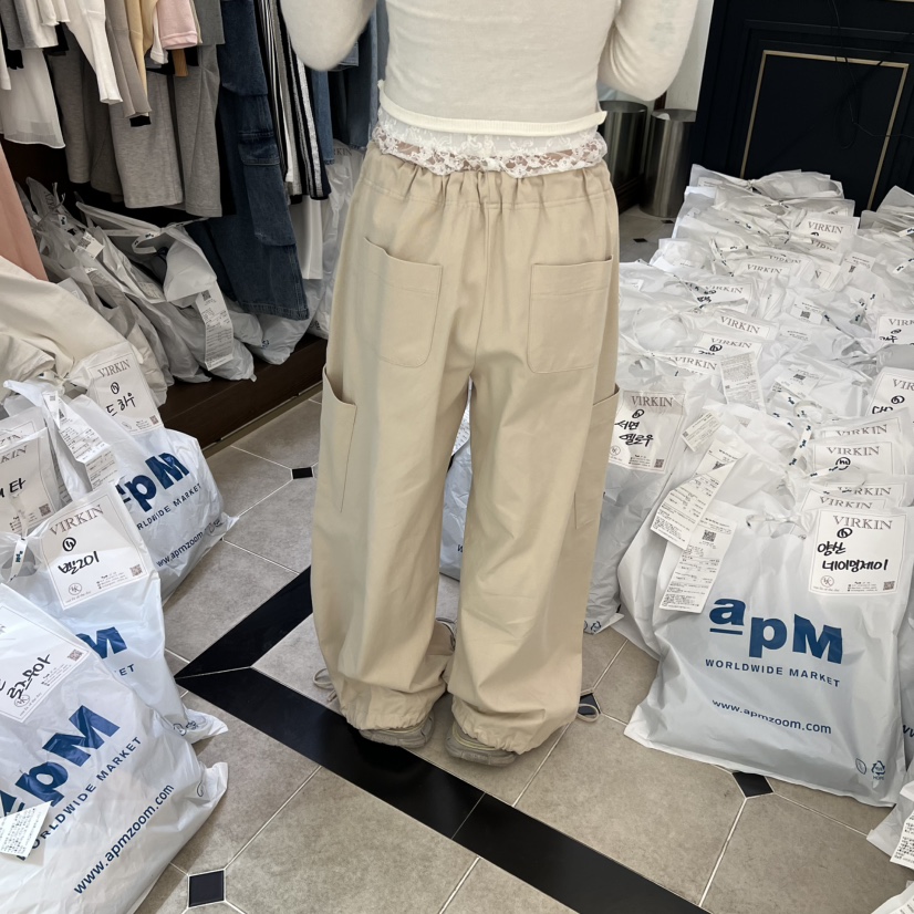 VIRKIN東大門實拍女士新品真品26春夏時尚熱賣休閑褲蕾絲棉VIRKIN休閑褲