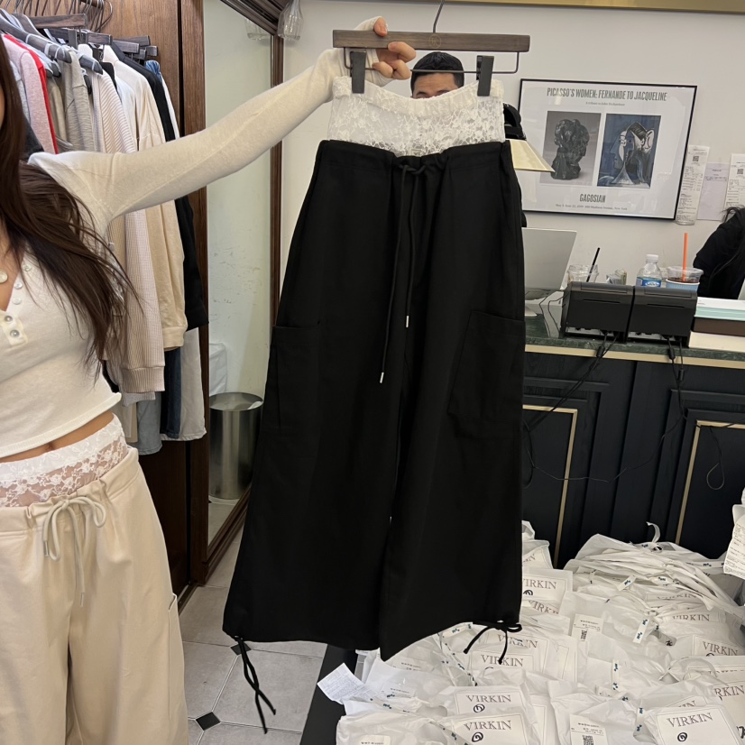 VIRKIN東大門實拍女士新品真品26春夏時尚熱賣休閑褲蕾絲棉VIRKIN休閑褲圖色2