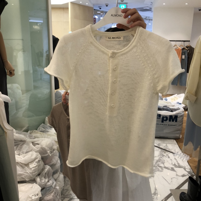ALMOND韓國代購女裝新款職業休閑推薦人氣真品26春夏T恤紐扣ALMONDT恤圖色1