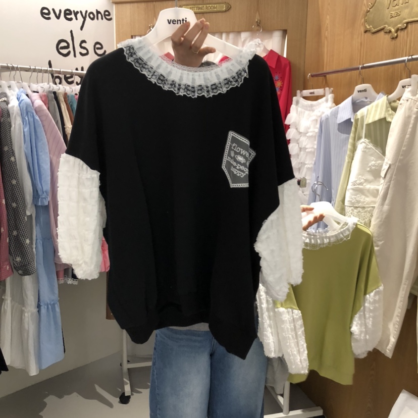 VENTI東大門直郵女裝新品休閑真品推薦26春夏熱賣衛衣蕾絲VENTI衛衣圖色2