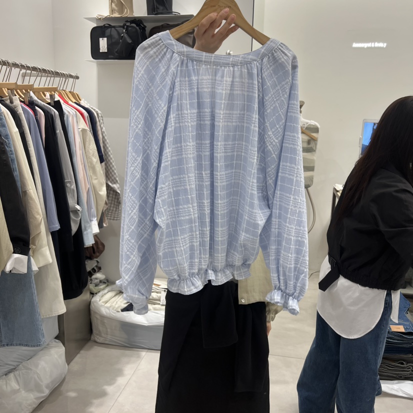 ANN MARGRET韓國直郵女士新款時尚襯衫蕾絲衫格紋GRETA.Y襯衫/蕾絲衫