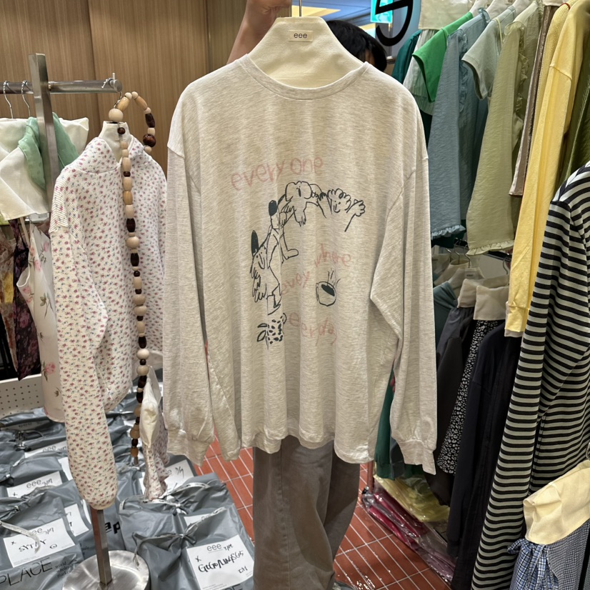 E/E/E韓國代購女裝新品推薦休閑時尚真品人氣熱賣長袖T恤E/E/E長袖T恤圖色1灰色