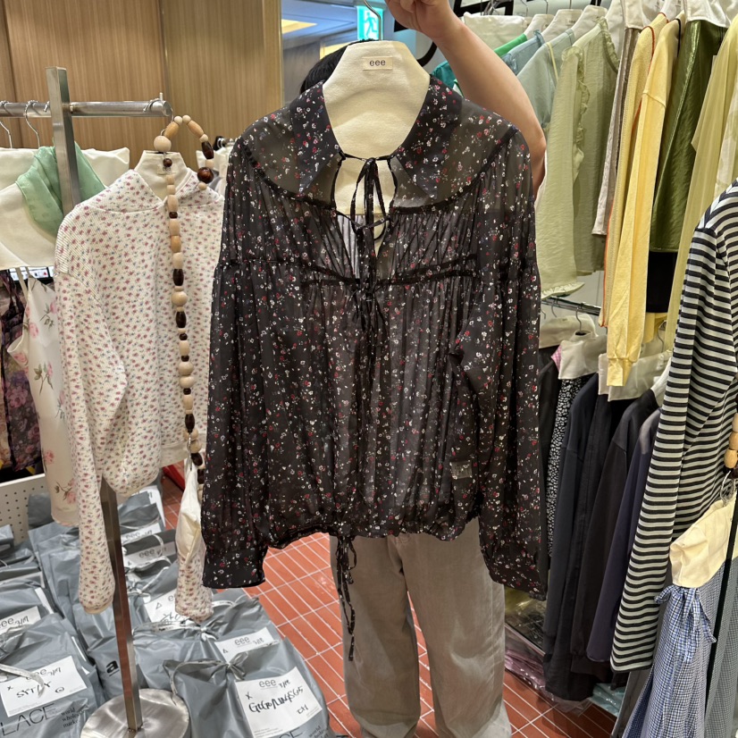 E/E/E韓國代購女裝新款熱賣休閑人氣推薦26春夏襯衫蕾絲衫E/E/E襯衫/蕾絲衫圖色2