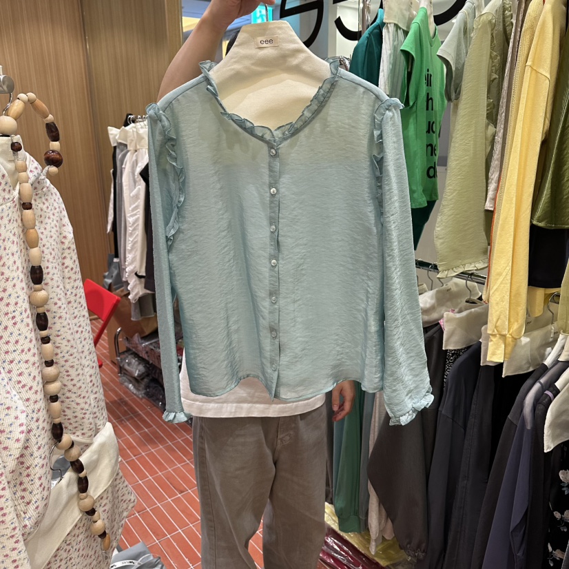 E/E/E東大門實拍女士新款26春夏人氣推薦職業襯衫蕾絲衫E/E/E襯衫/蕾絲衫圖色2