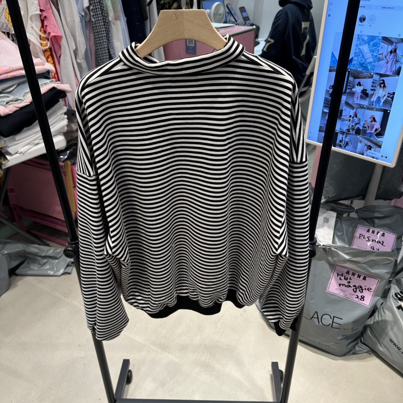 ANNA-P東大門代購女士新品休閑熱賣推薦人氣衛衣拉鏈條紋ANNA-P衛衣