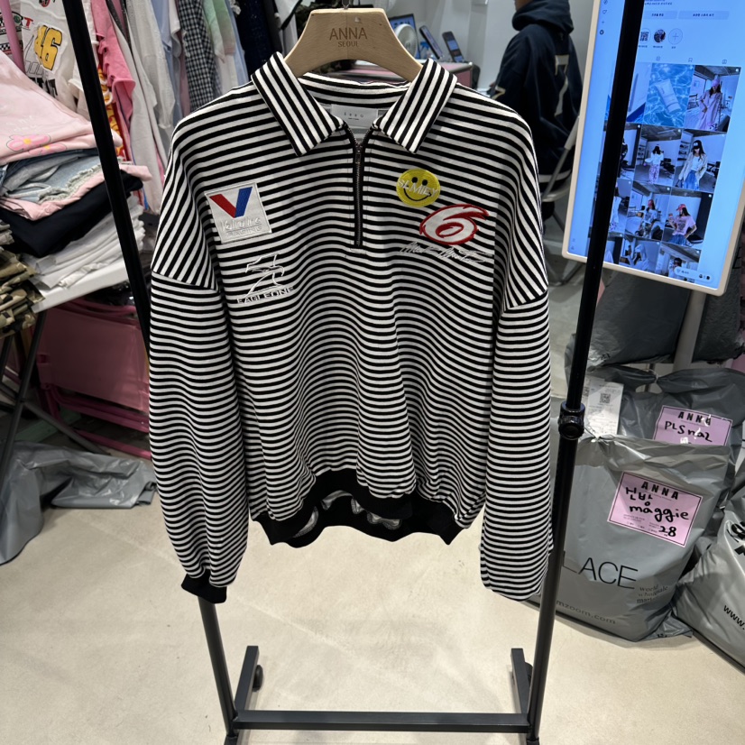 ANNA-P東大門代購女士新品休閑熱賣推薦人氣衛衣拉鏈條紋ANNA-P衛衣圖色1