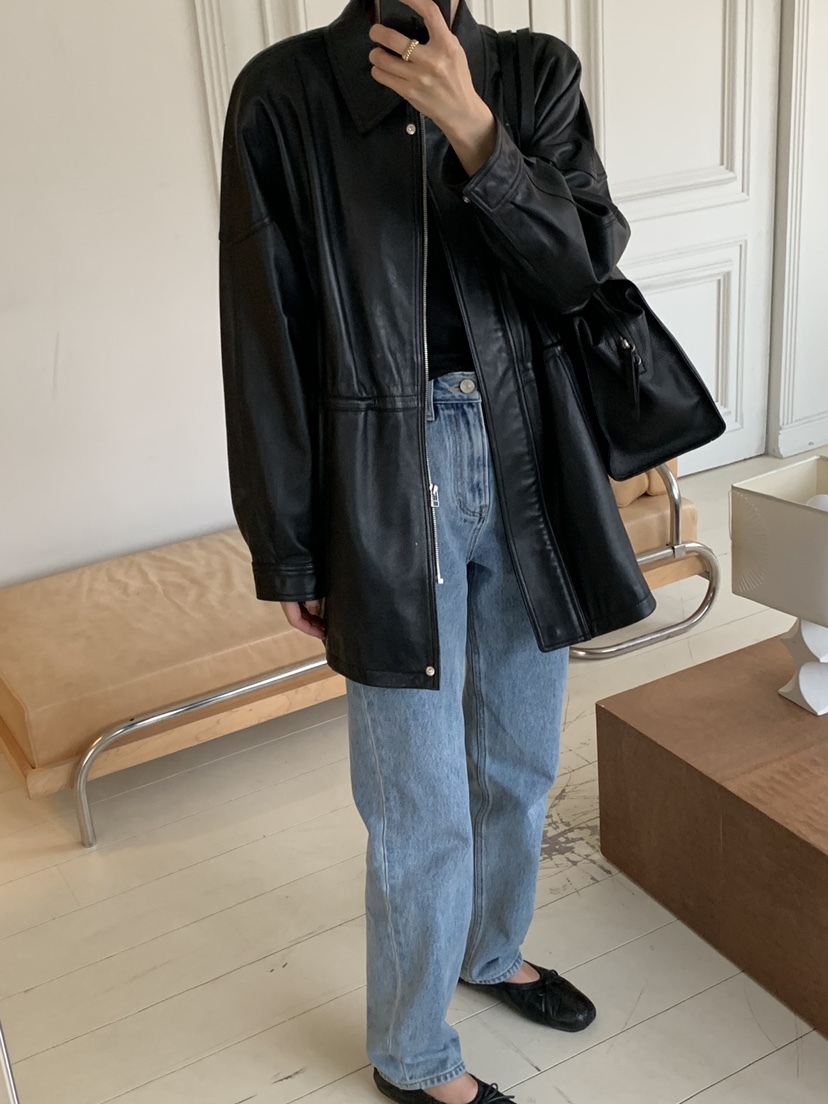 A Flan東大門代購女士新品時尚熱賣休閑職業26春夏皮衣復古AFN/FLAN EDITION皮衣