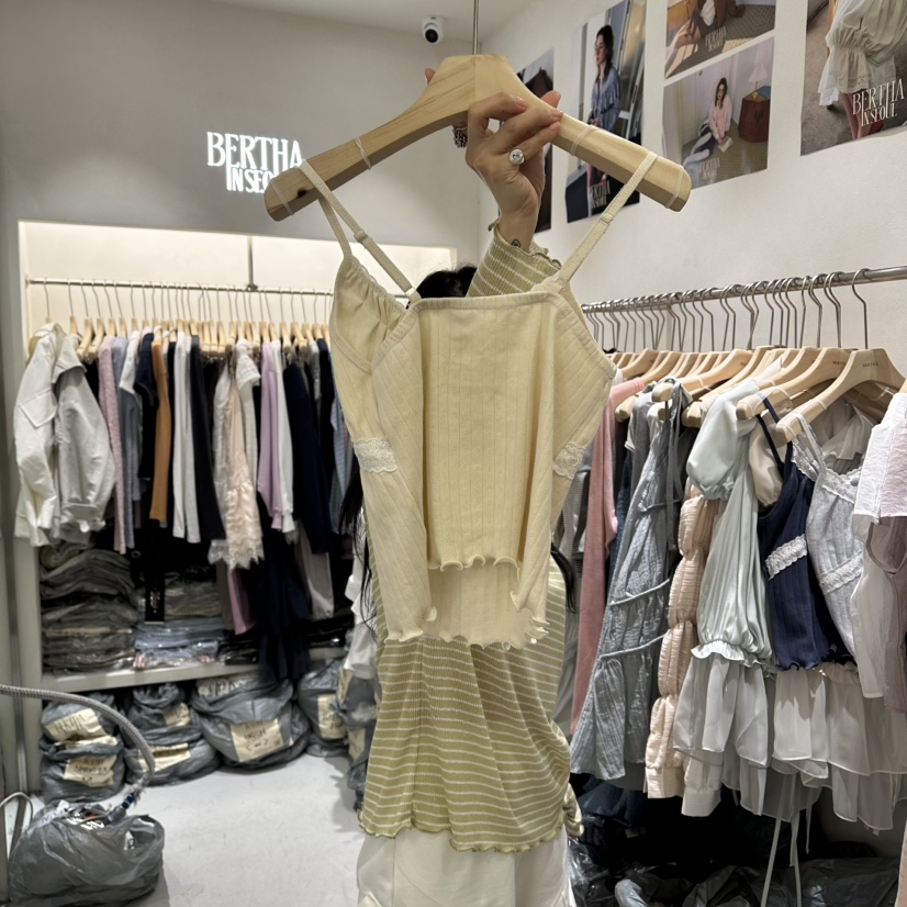 BERTHA東大門代購女裝新款時尚真品吊帶背心蕾絲羅紋鏤空BERTHA吊帶/背心