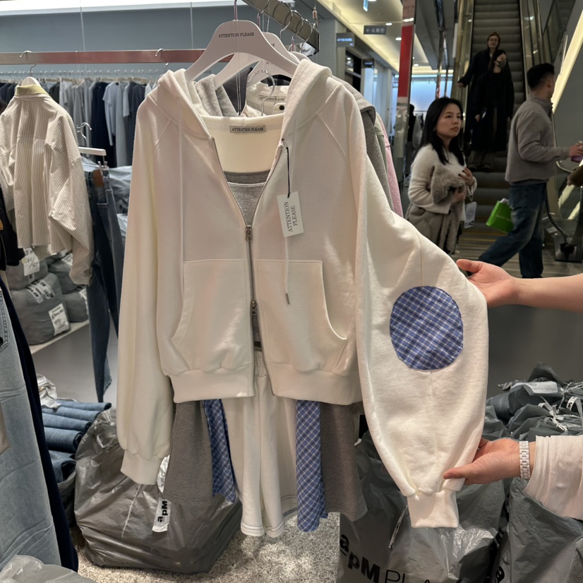 ATPZ韓國代購女裝新品時尚推薦26春夏夾克連帽衫拉鏈格子ATTENTION PLEAES夾克圖色1