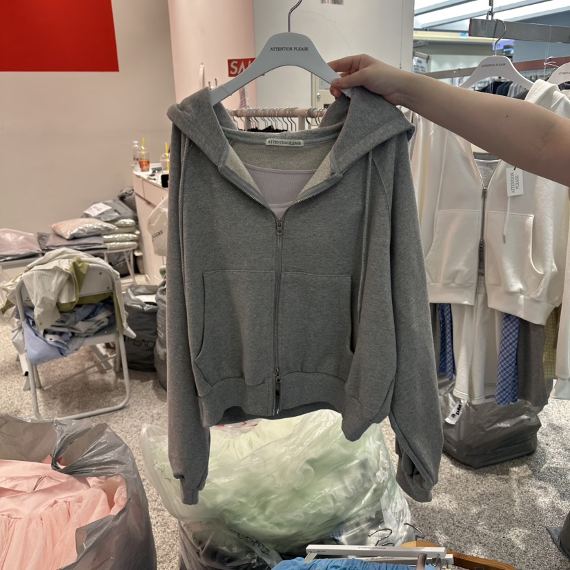 ATPZ韓國代購女裝新品時尚推薦26春夏夾克連帽衫拉鏈格子ATTENTION PLEAES夾克圖色2