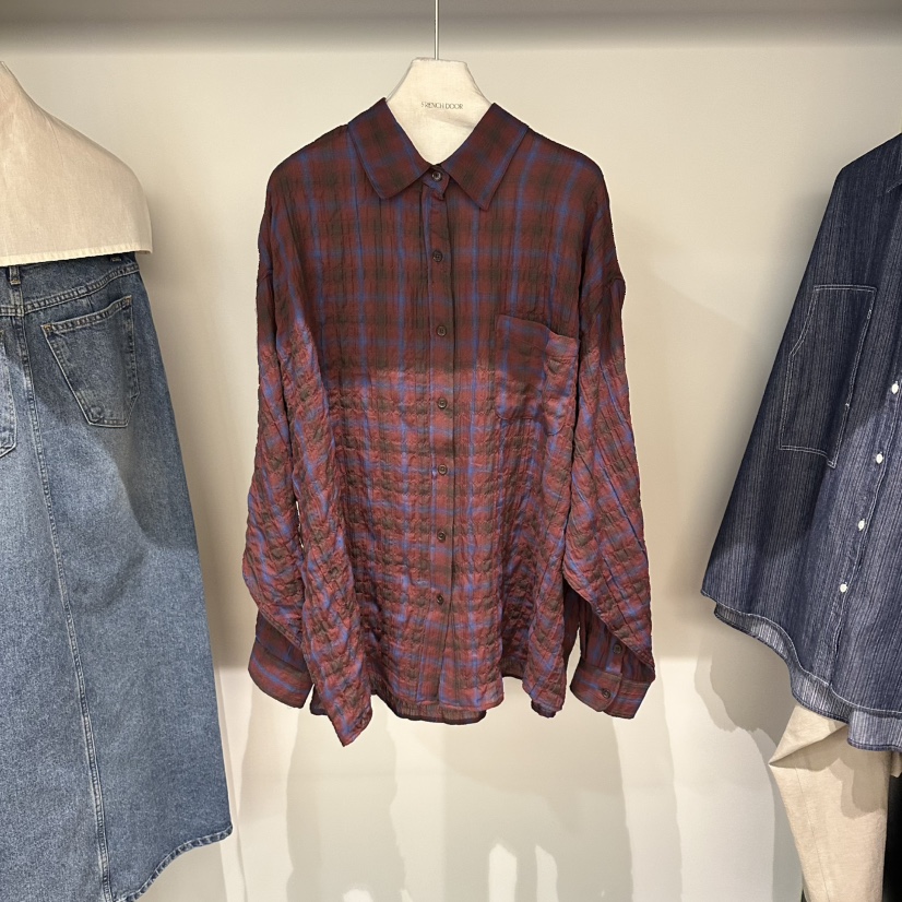 FRENCH DOOR韓國代購女士新品推薦真品熱賣襯衫蕾絲衫格子FRENCH DOOR襯衫/蕾絲衫圖色2