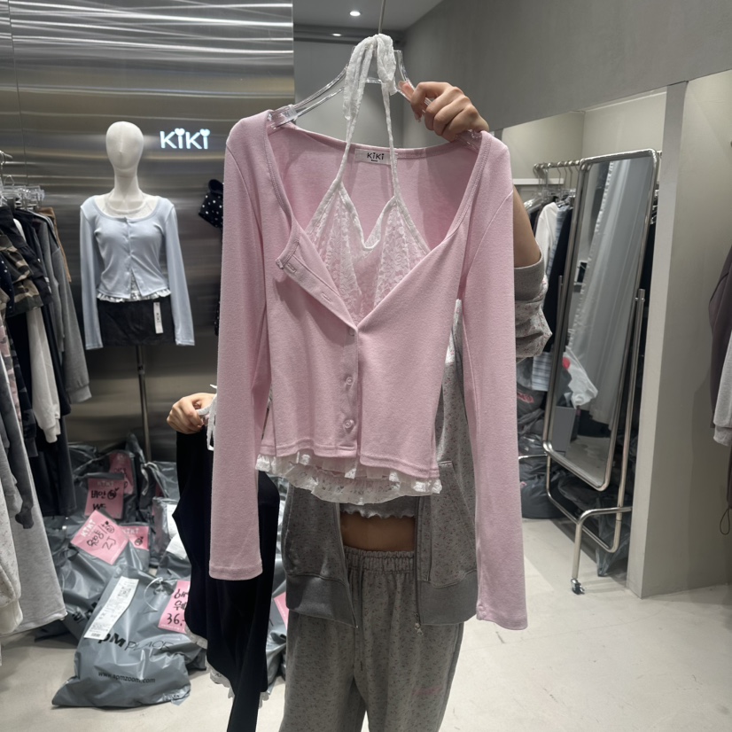 KIKI東大門實拍女裝新品真品休閑26春夏職業時尚針織衫蕾絲KIKI針織衫圖色2