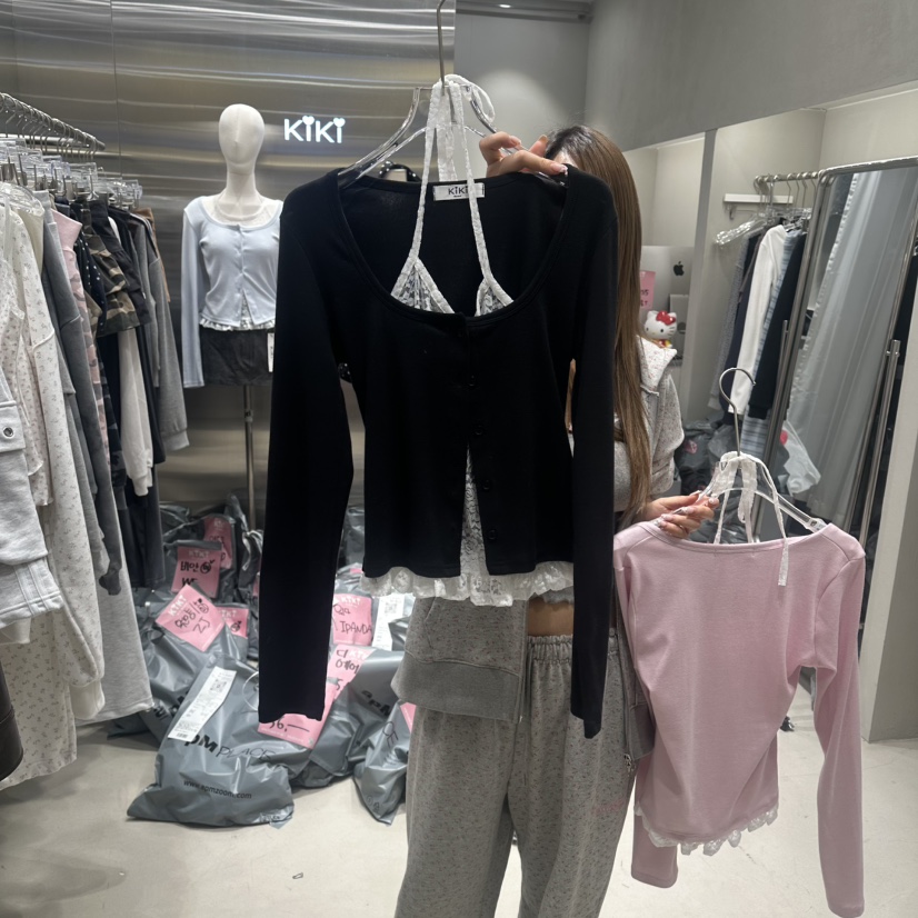 KIKI東大門實拍女裝新品真品休閑26春夏職業時尚針織衫蕾絲KIKI針織衫圖色3