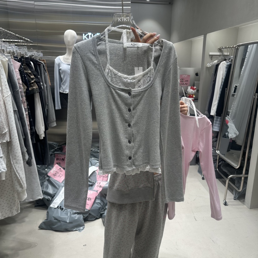 KIKI東大門實拍女裝新品真品休閑26春夏職業時尚針織衫蕾絲KIKI針織衫圖色4