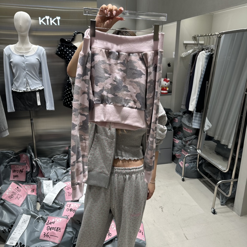 KIKI韓國直郵女裝新品26春夏休閑職業真品熱賣夾克拉鏈迷彩KIKI夾克