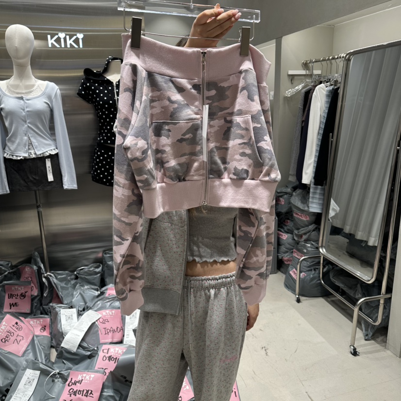 KIKI韓國直郵女裝新品26春夏休閑職業真品熱賣夾克拉鏈迷彩KIKI夾克圖色1