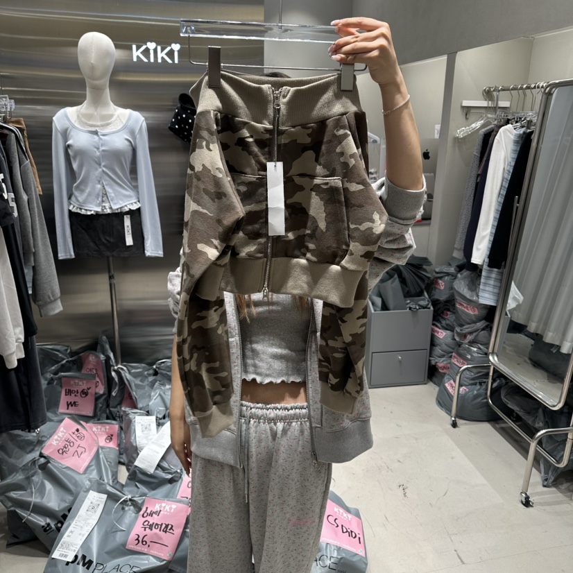 KIKI韓國直郵女裝新品26春夏休閑職業真品熱賣夾克拉鏈迷彩KIKI夾克圖色2