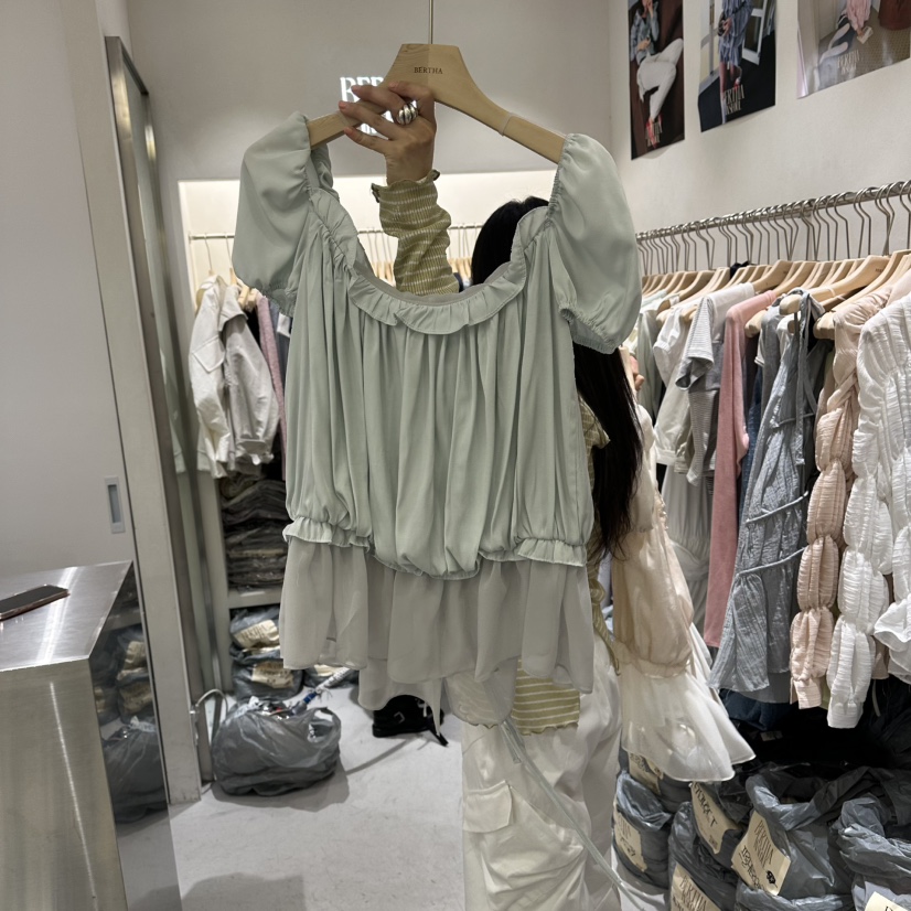 BERTHA東大門代購女士新款真品26春夏時尚襯衫蕾絲衫雪紡BERTHA襯衫/蕾絲衫圖色2