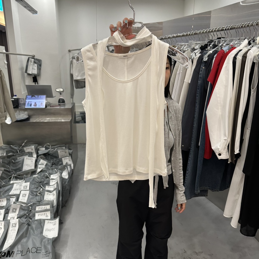 PAVEL韓國直郵女裝新款熱賣人氣時尚推薦休閑吊帶背心含圍巾PAVEL吊帶/背心圖色1白色