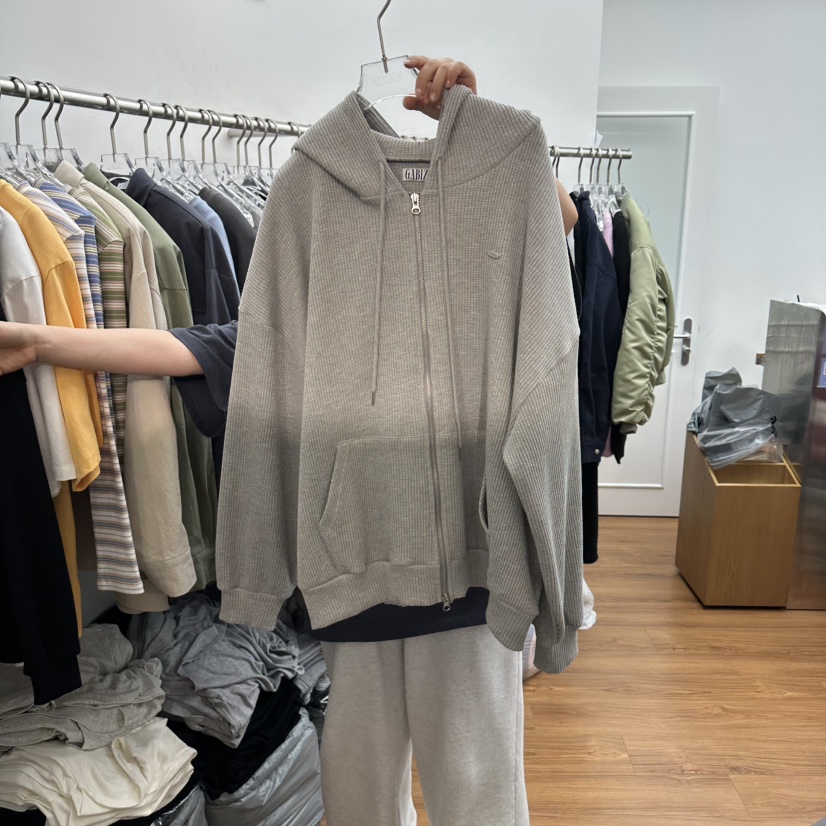 GABIZON東大門代購女裝新款時尚真品夾克華夫格連帽衫拉鏈GABIZON夾克圖色1