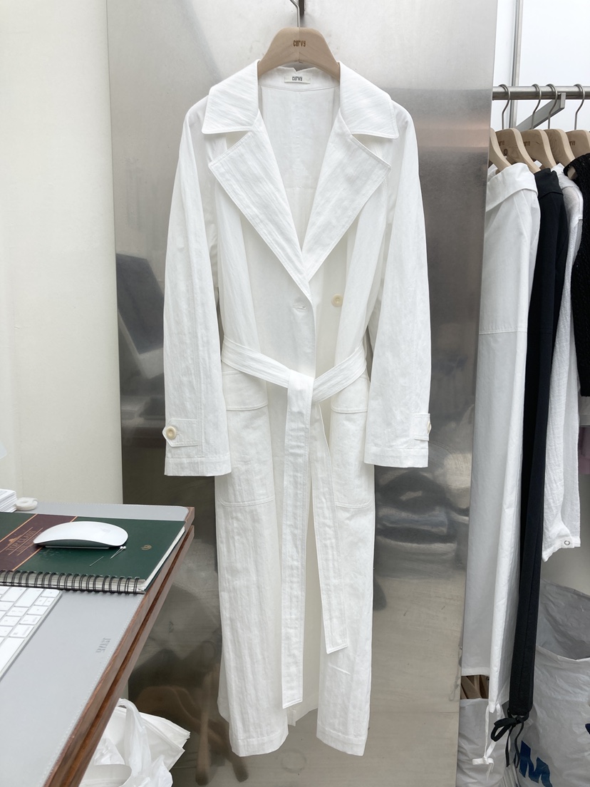 CURVY東大門直郵女裝新款熱賣推薦時尚長款風衣含腰帶亞麻CURVY長款風衣圖色1