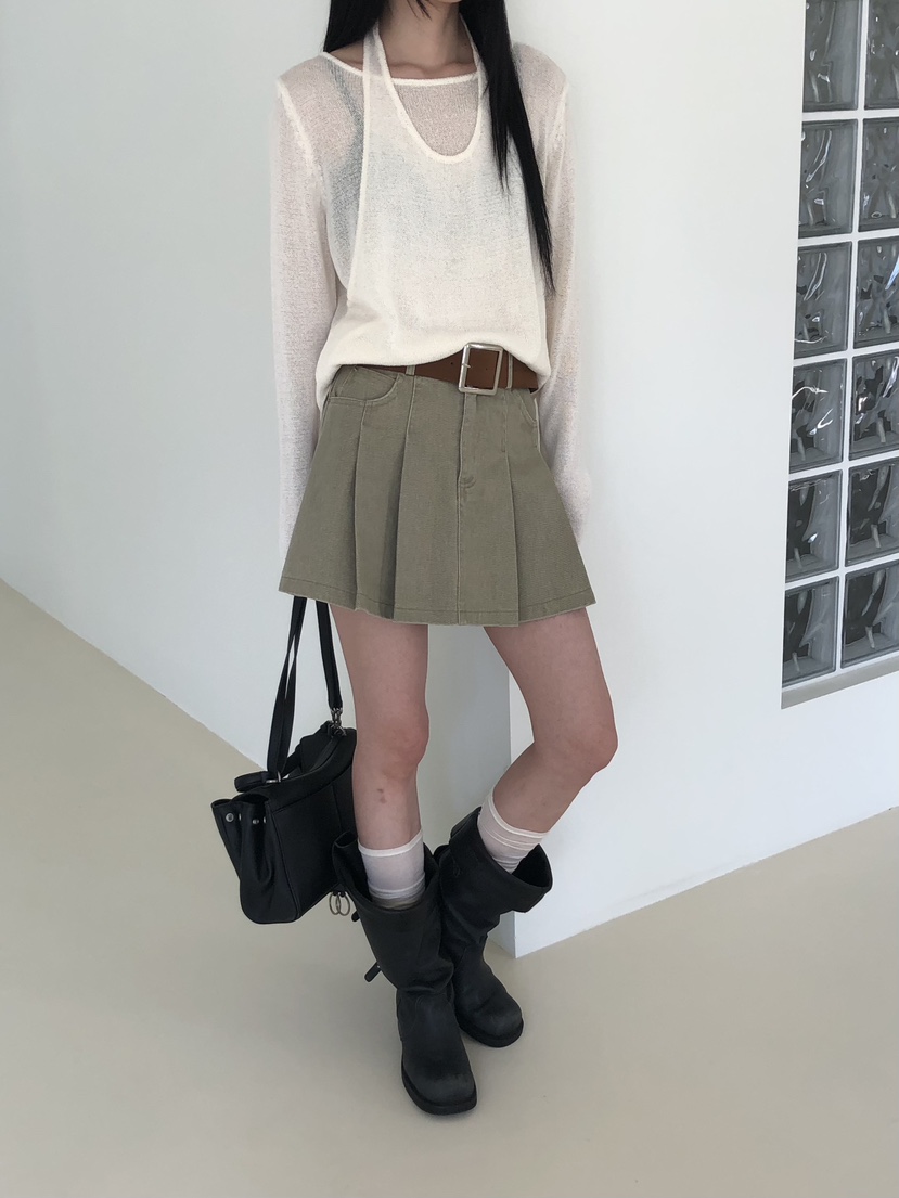 MUSE-P東大門實拍女士新品推薦人氣真品短裙不含腰帶褶裥MUSE-P短裙