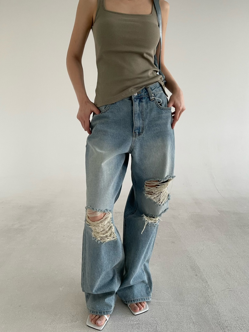 REIZ東大門代購女裝新品真品推薦時尚26春夏休閑牛仔褲復古REIZ牛仔褲