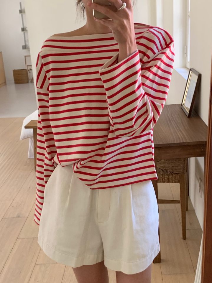 KOMOREBI東大門實拍女裝新款休閑26春夏時尚人氣長袖T恤船領KOMOREBI長袖T恤圖色1