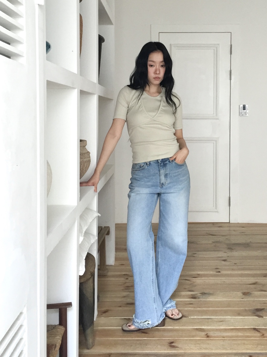 LOVE MOMENT東大門代購女士新款真品推薦休閑牛仔褲復古LOVE MOMENT牛仔褲