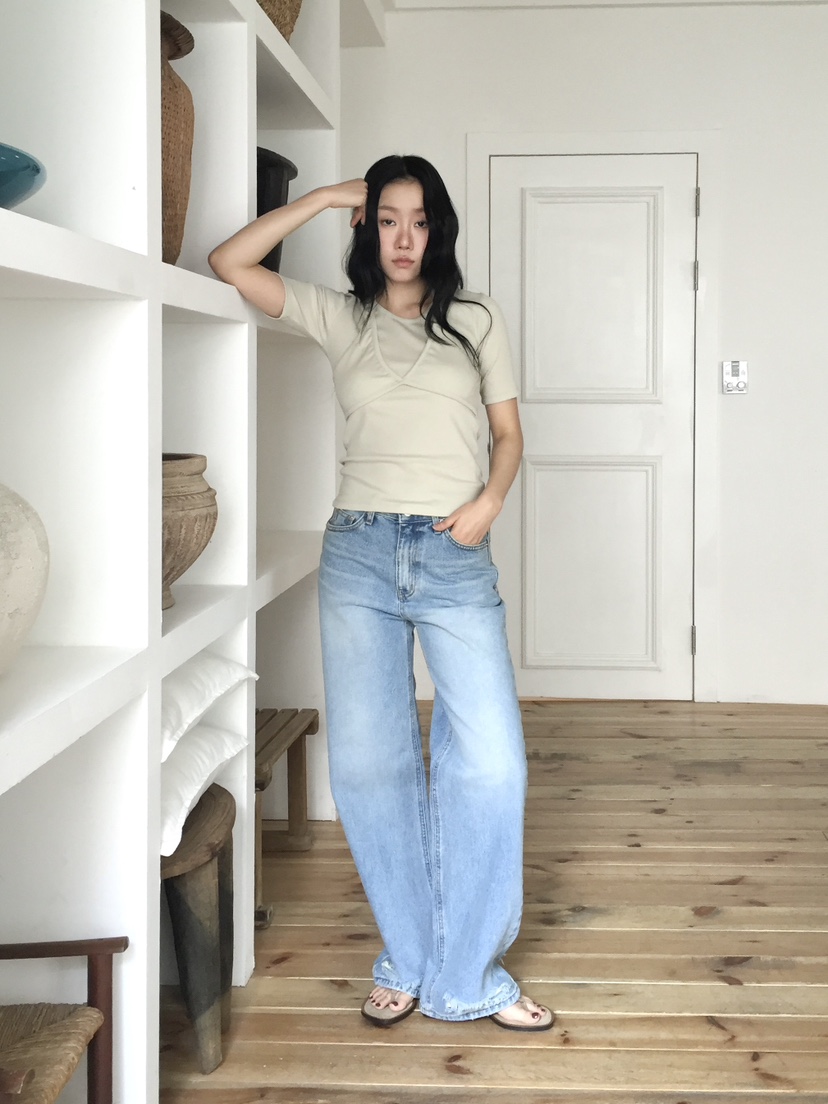 LOVE MOMENT東大門代購女士新款真品推薦休閑牛仔褲復古LOVE MOMENT牛仔褲