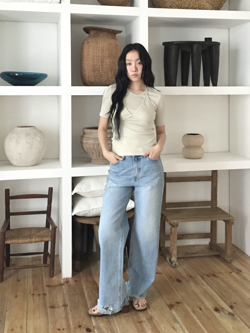 LOVE MOMENT東大門代購女士新款真品推薦休閑牛仔褲復古LOVE MOMENT牛仔褲